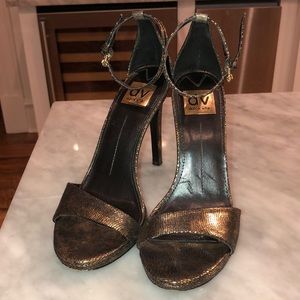 Dolce Vita strappy gold and black heels
